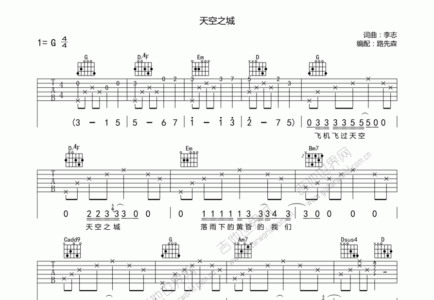 天空之城吉他谱预览图