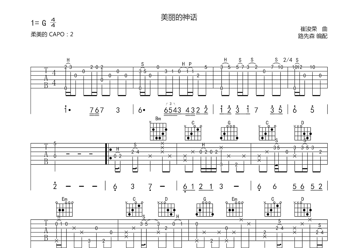 美丽的神话吉他谱预览图