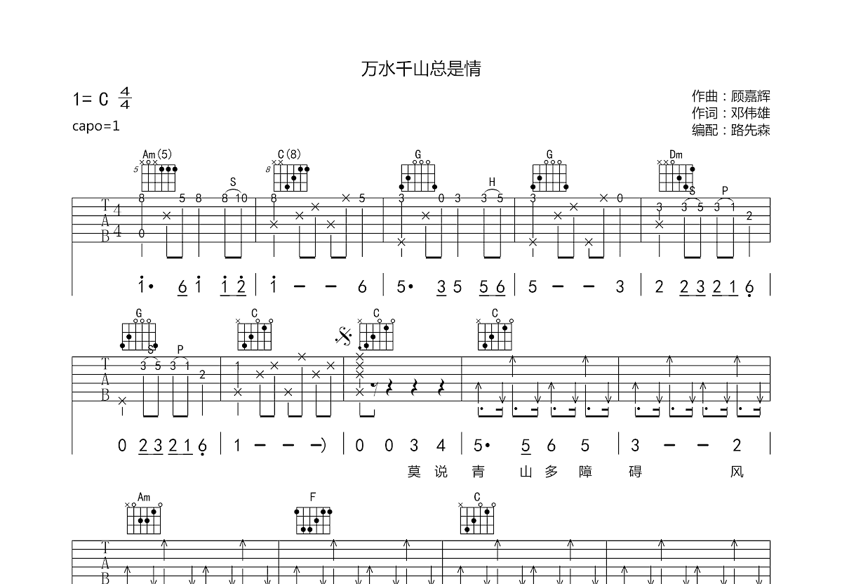 万水千山总是情吉他谱预览图