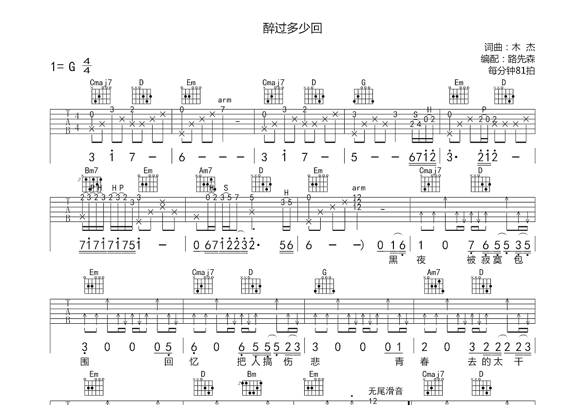 醉过多少回吉他谱预览图