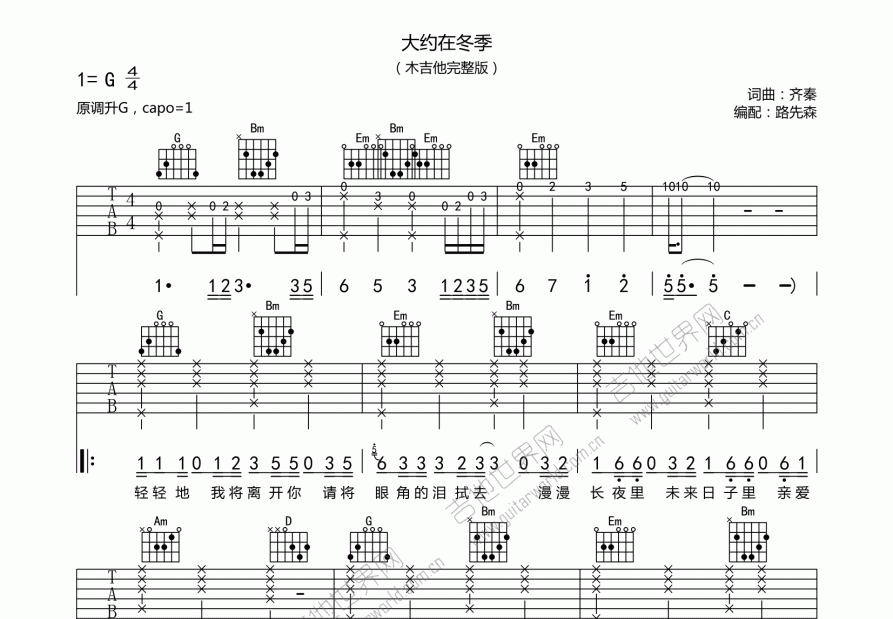 大约在冬季吉他谱预览图