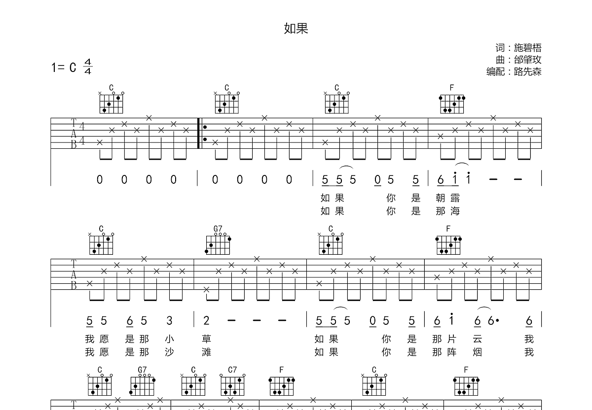 如果吉他谱预览图