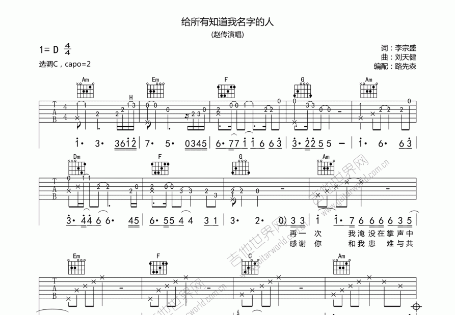 给所有知道我名字的人吉他谱预览图