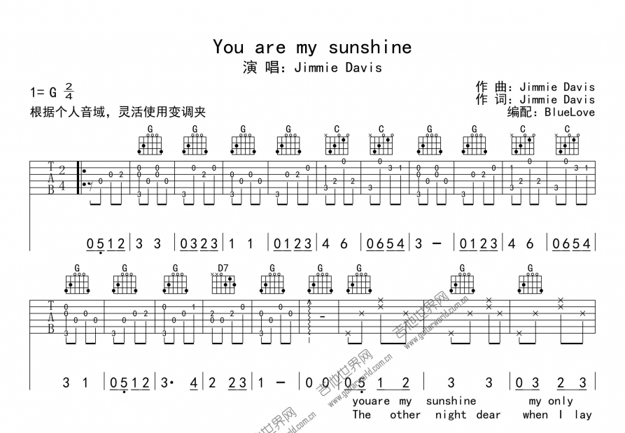 You are my sunshine吉他谱预览图