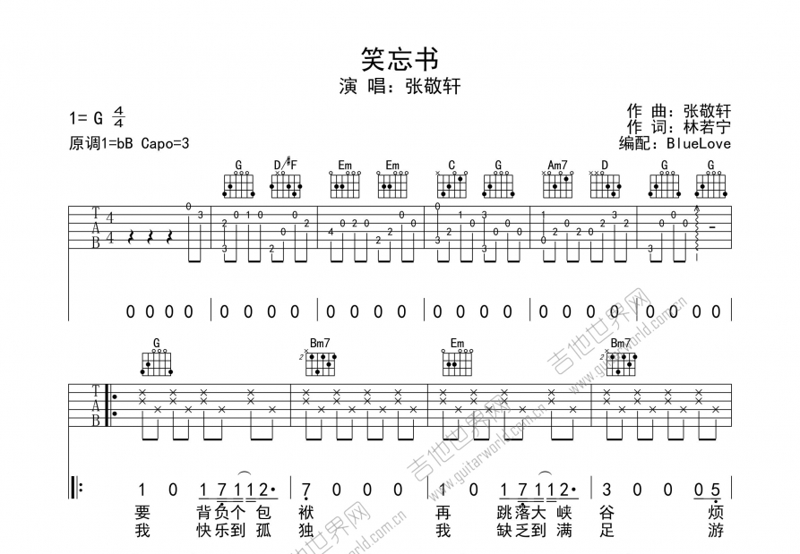 笑忘书吉他谱预览图