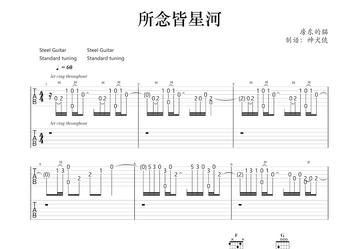 所念皆星河吉他谱预览图