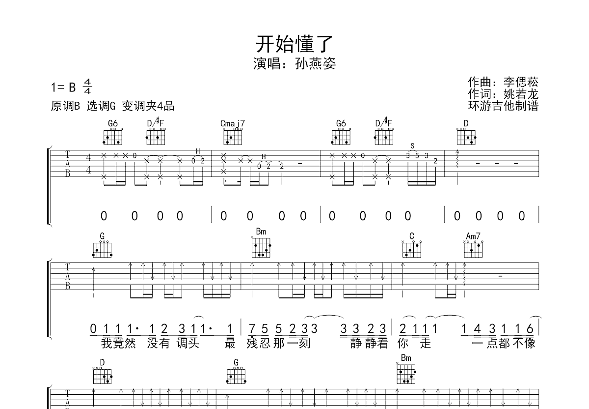 开始懂了吉他谱预览图