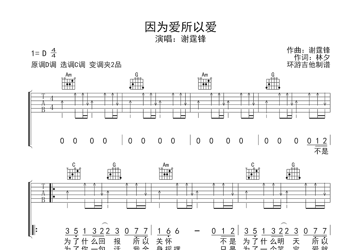 因为爱所以爱吉他谱预览图