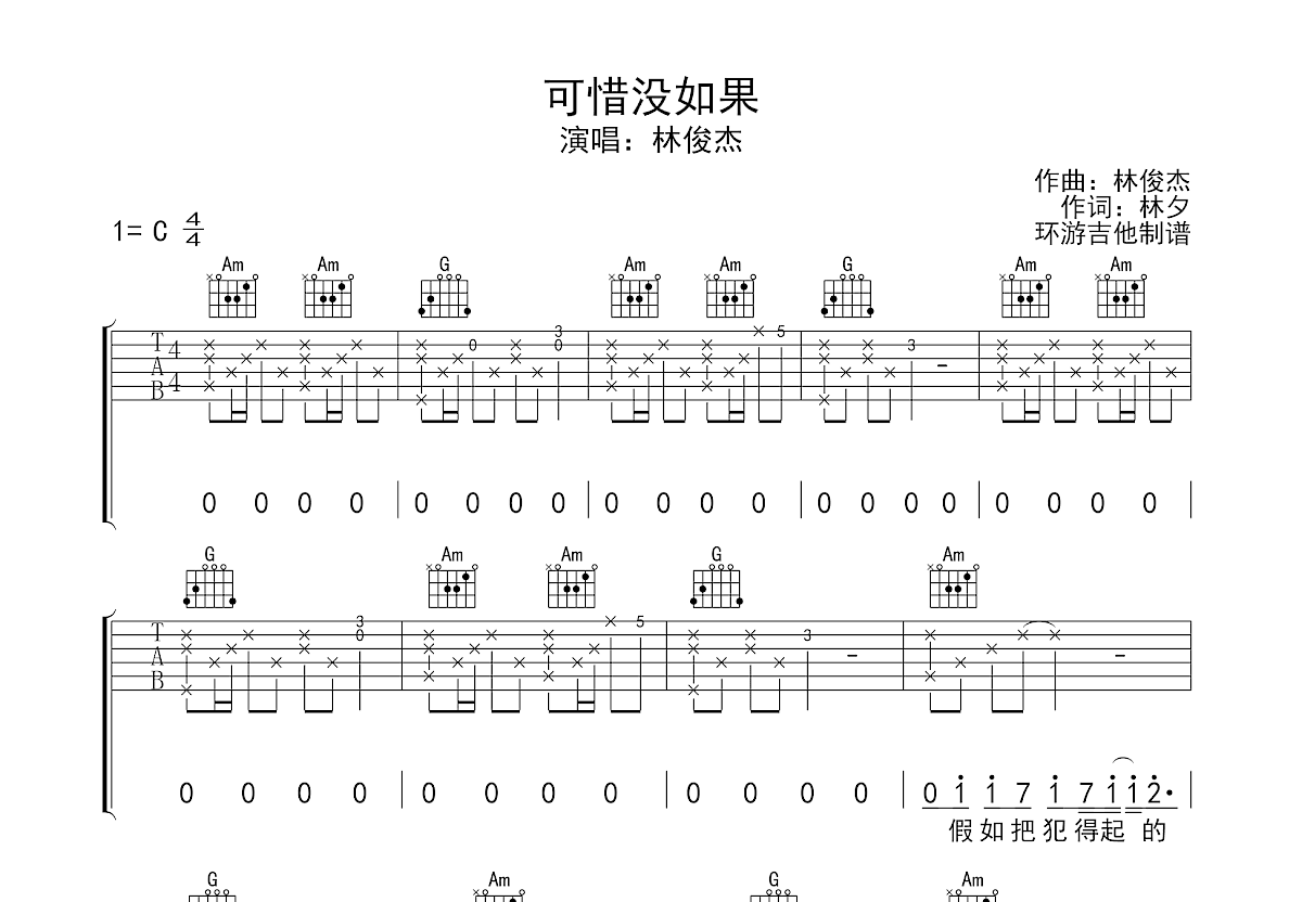 可惜没如果吉他谱预览图