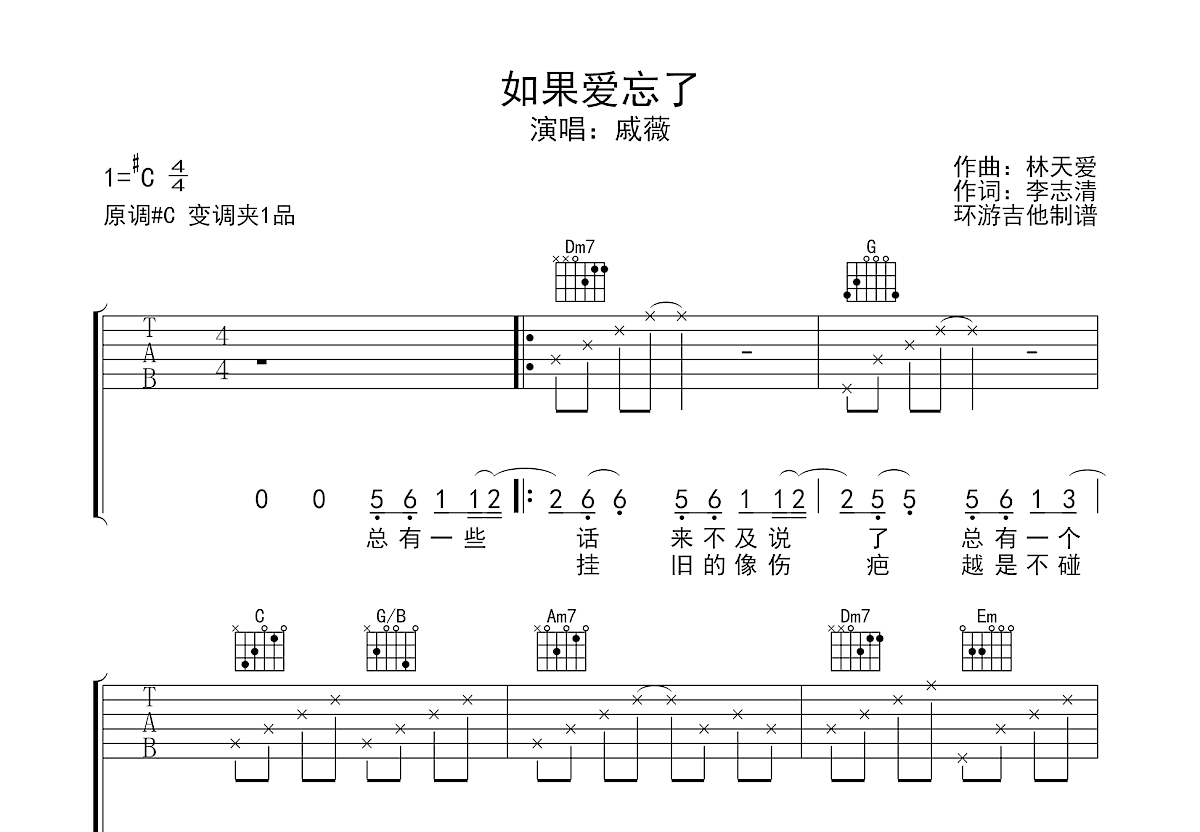 如果爱忘了吉他谱预览图