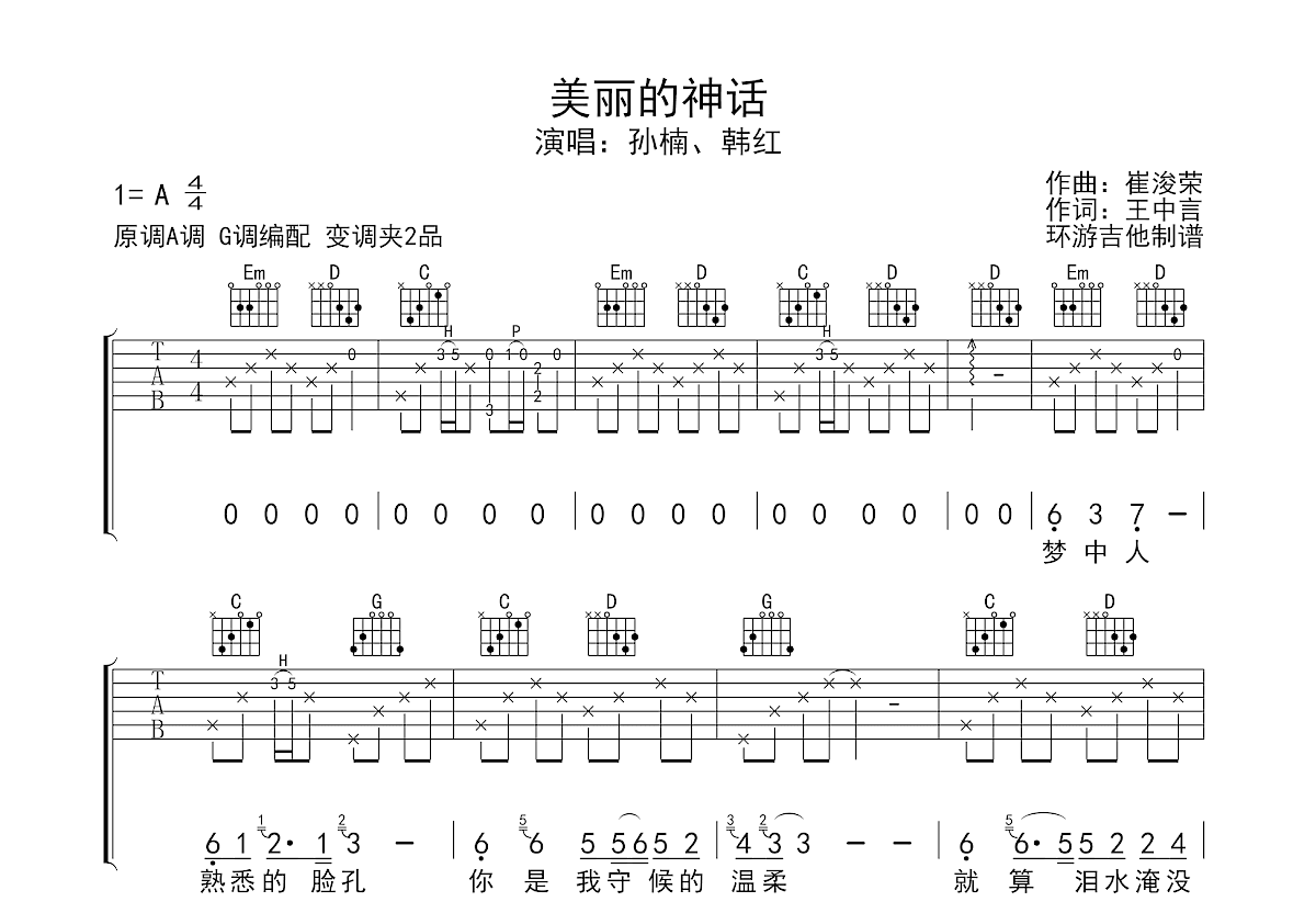 美丽的神话吉他谱预览图