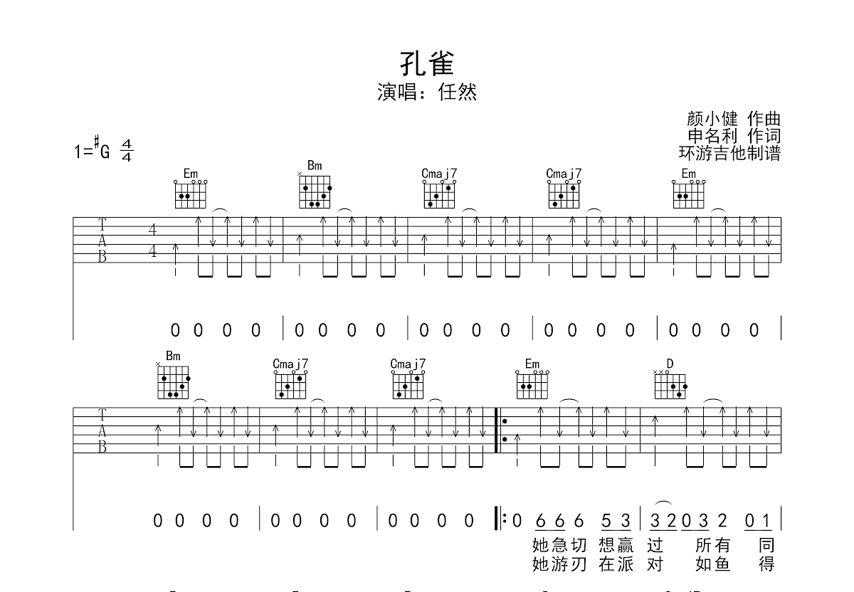 孔雀吉他谱预览图