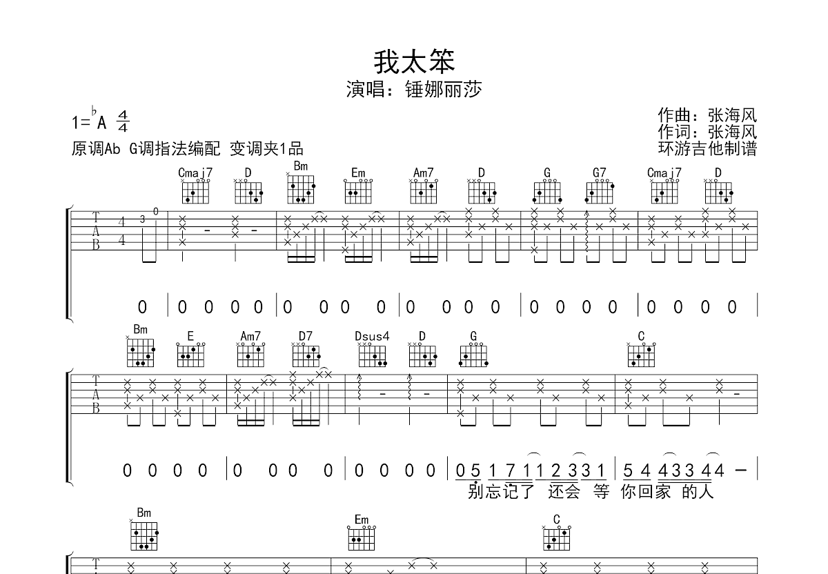 我太笨吉他谱预览图