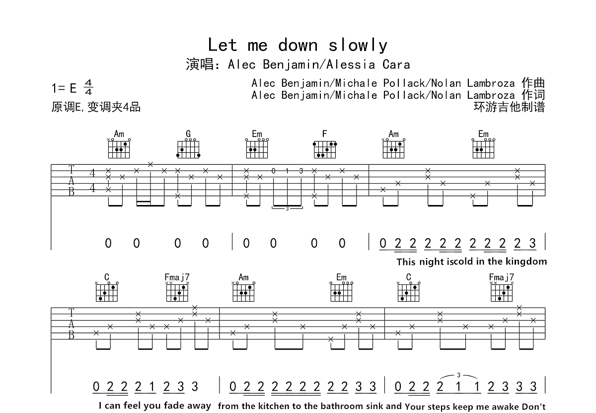 Let me down slowly吉他谱预览图
