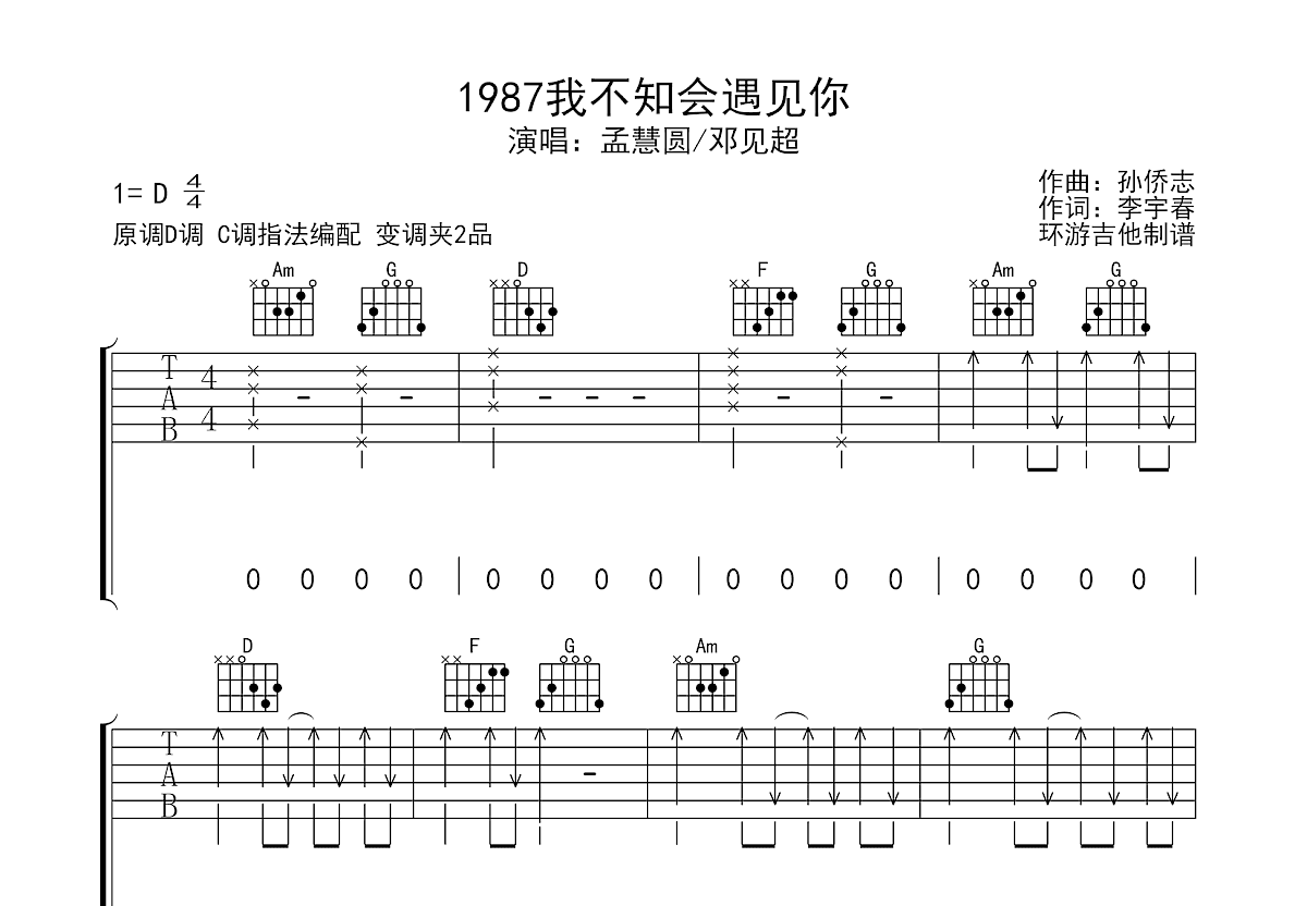 1987我不知会遇见你吉他谱预览图