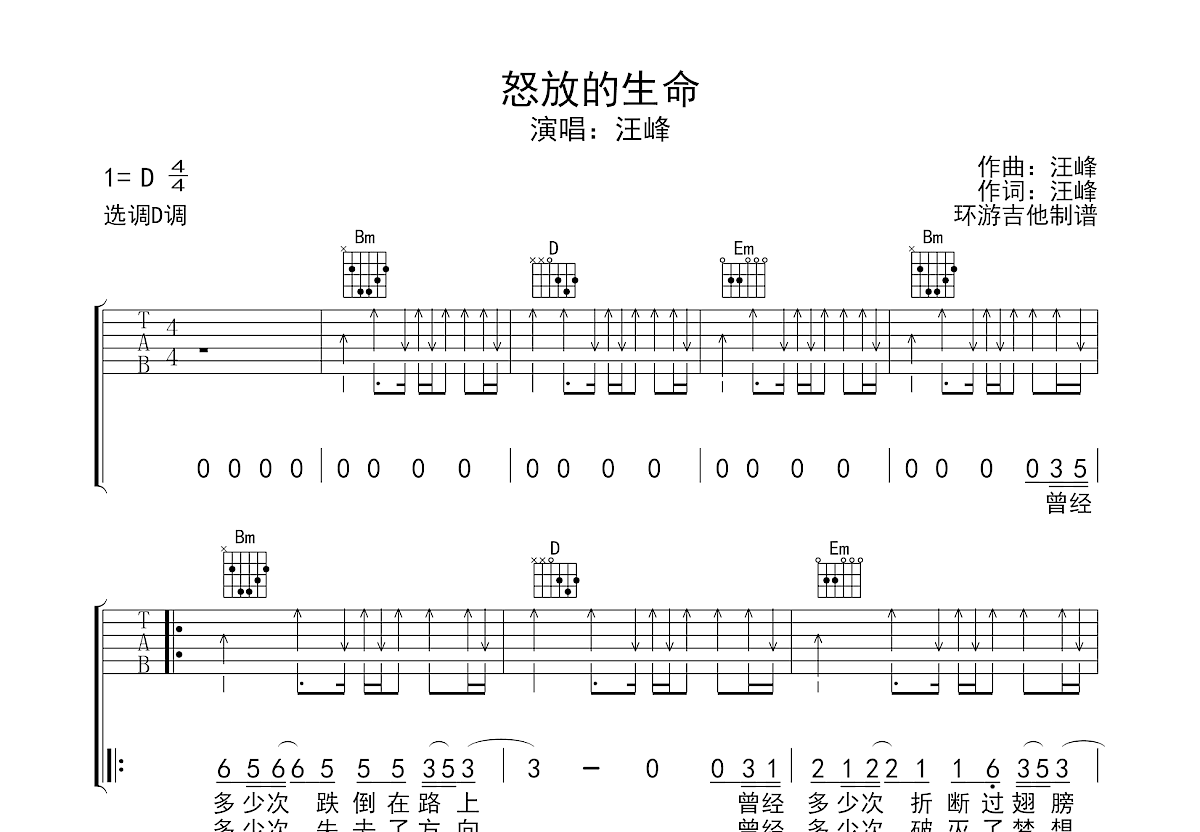 怒放的生命吉他谱预览图