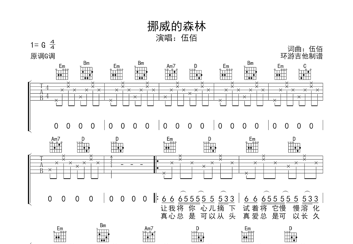 挪威的森林吉他谱预览图