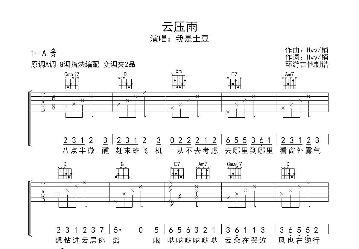 云压雨吉他谱预览图