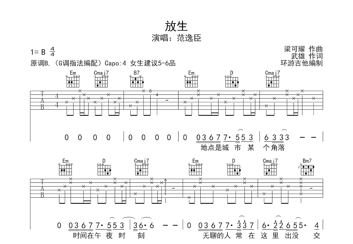 放生吉他谱预览图