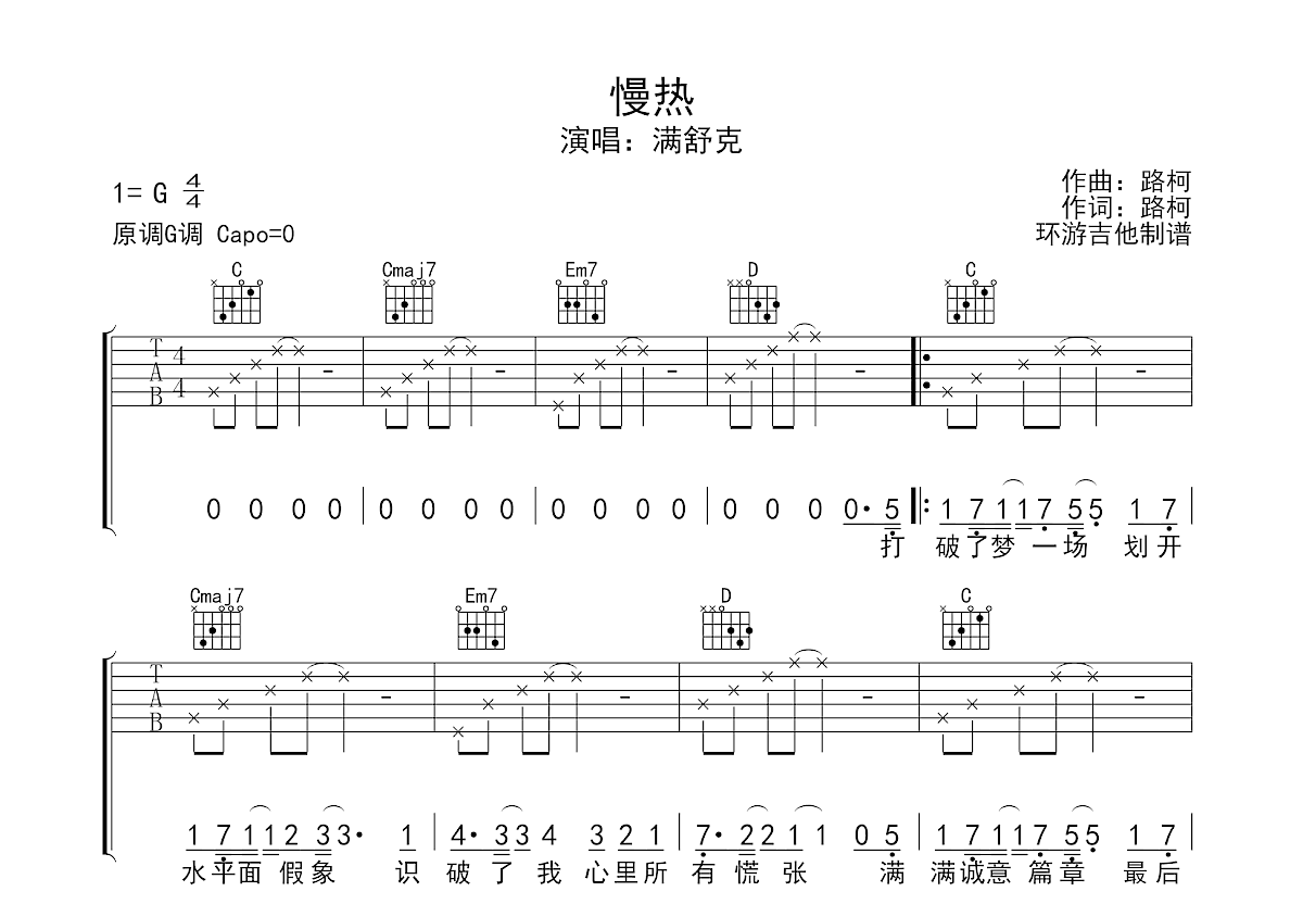 慢热吉他谱预览图