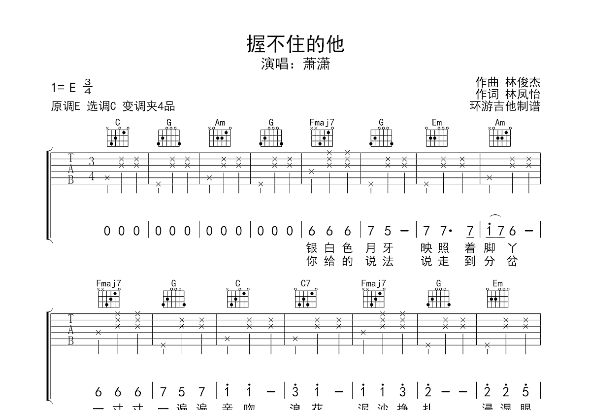 握不住的他吉他谱预览图