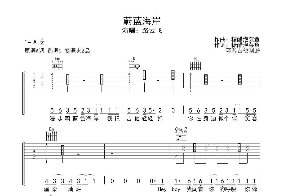 蔚蓝海岸吉他谱预览图