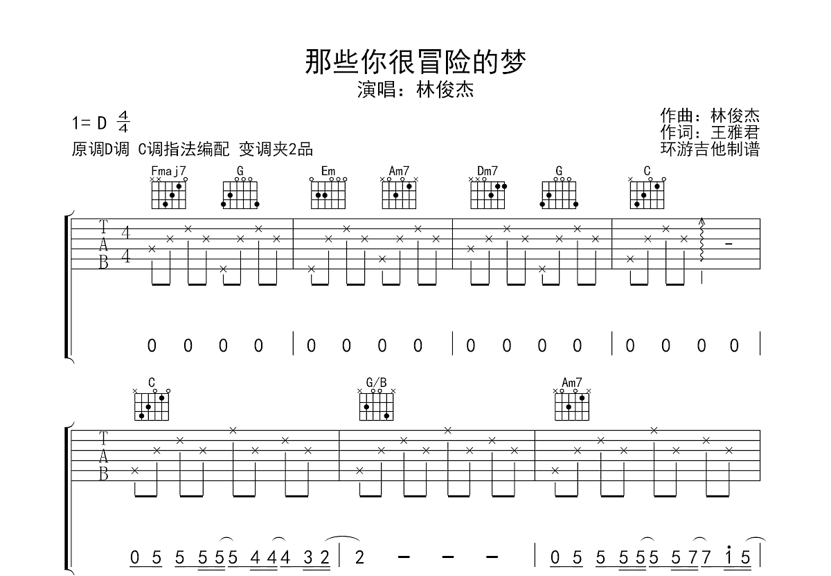 那些你很冒险的梦吉他谱预览图