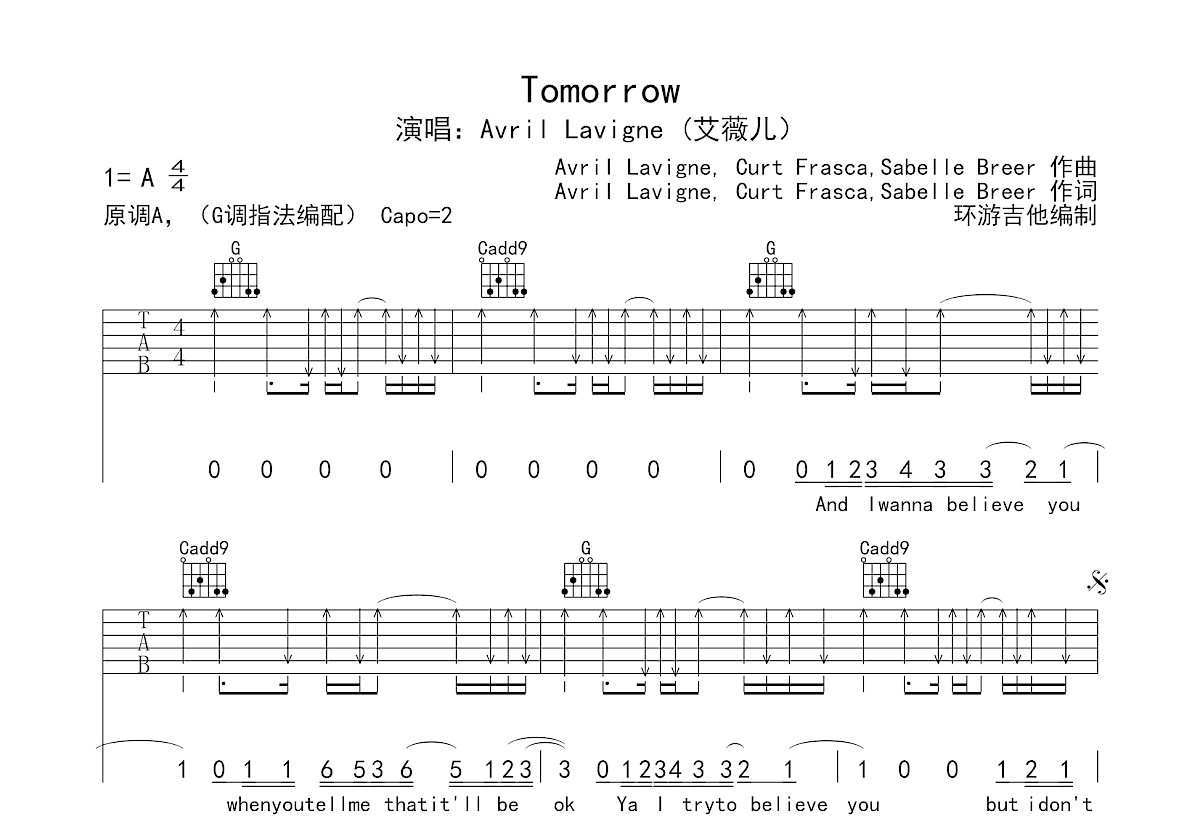 Tomorrow吉他谱预览图