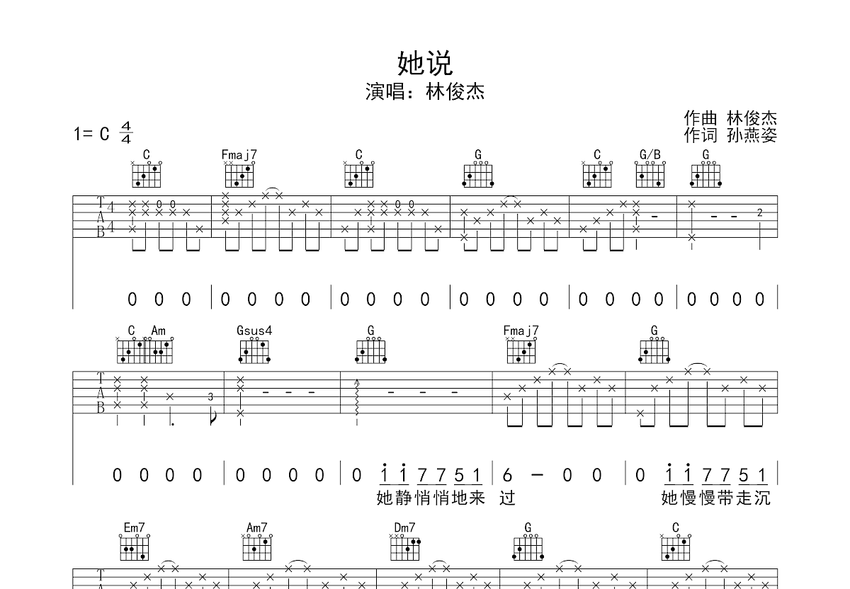 她说吉他谱预览图