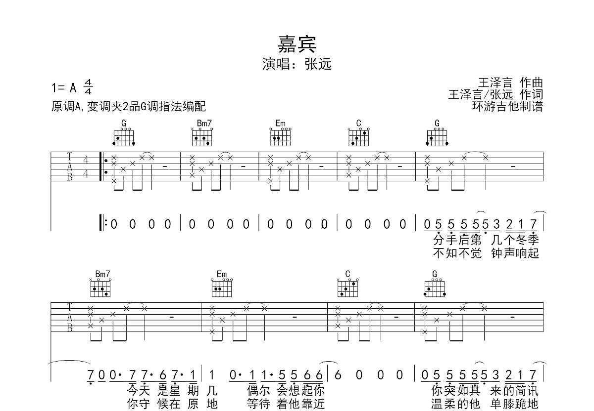 嘉宾吉他谱预览图