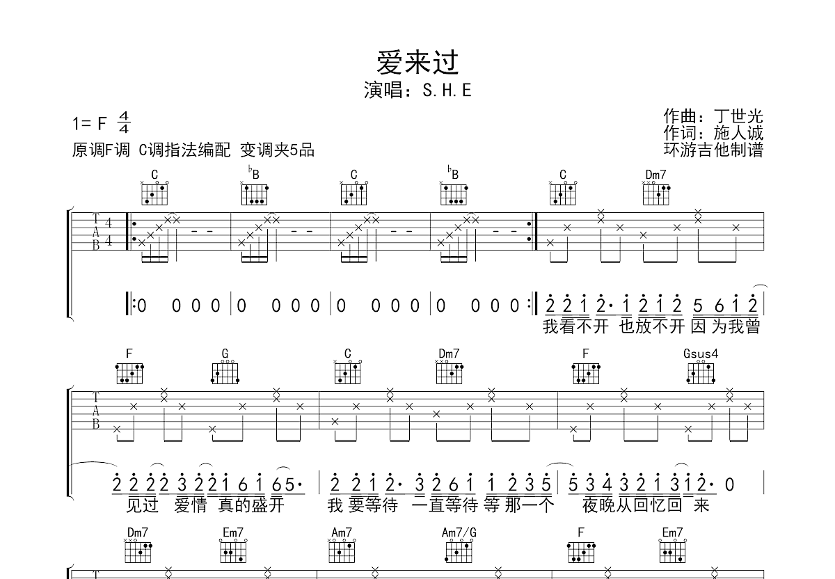 爱来过吉他谱预览图