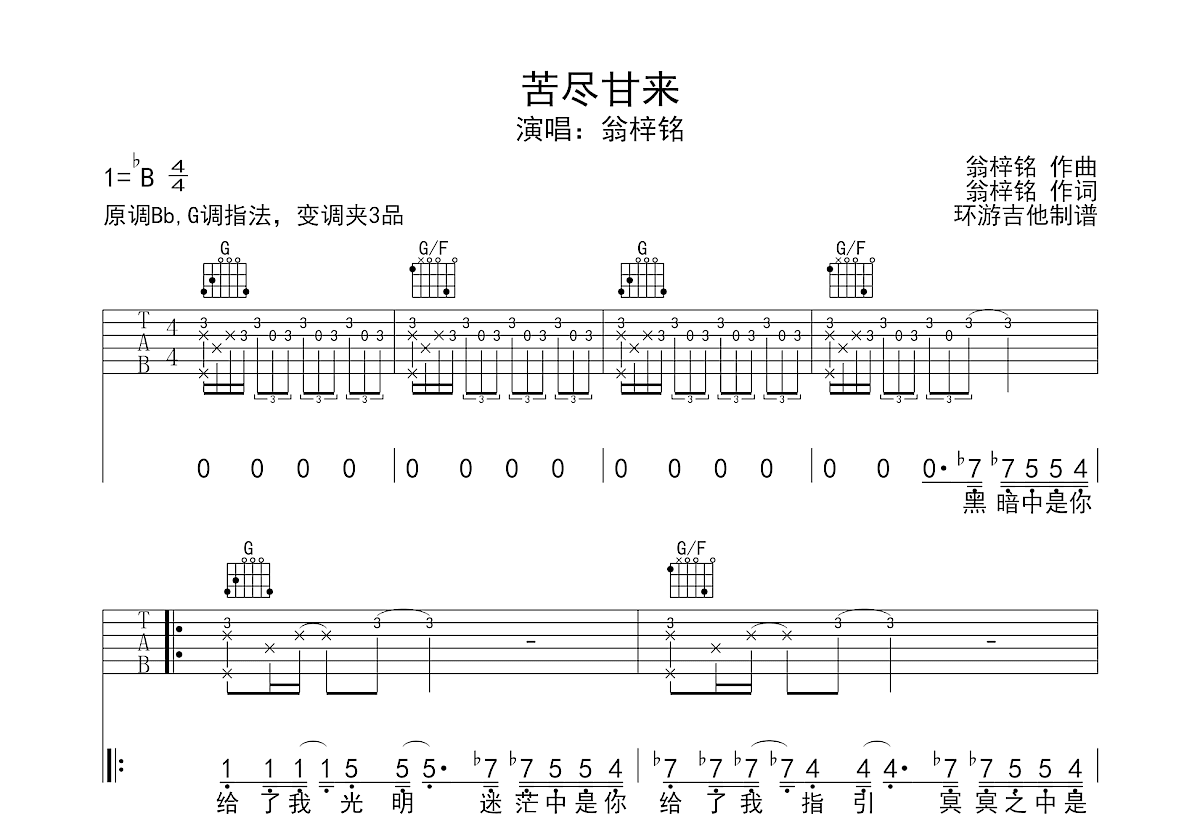 苦尽甘来吉他谱预览图