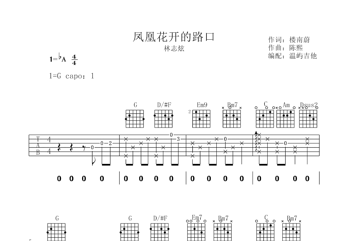 凤凰花开的路口吉他谱预览图