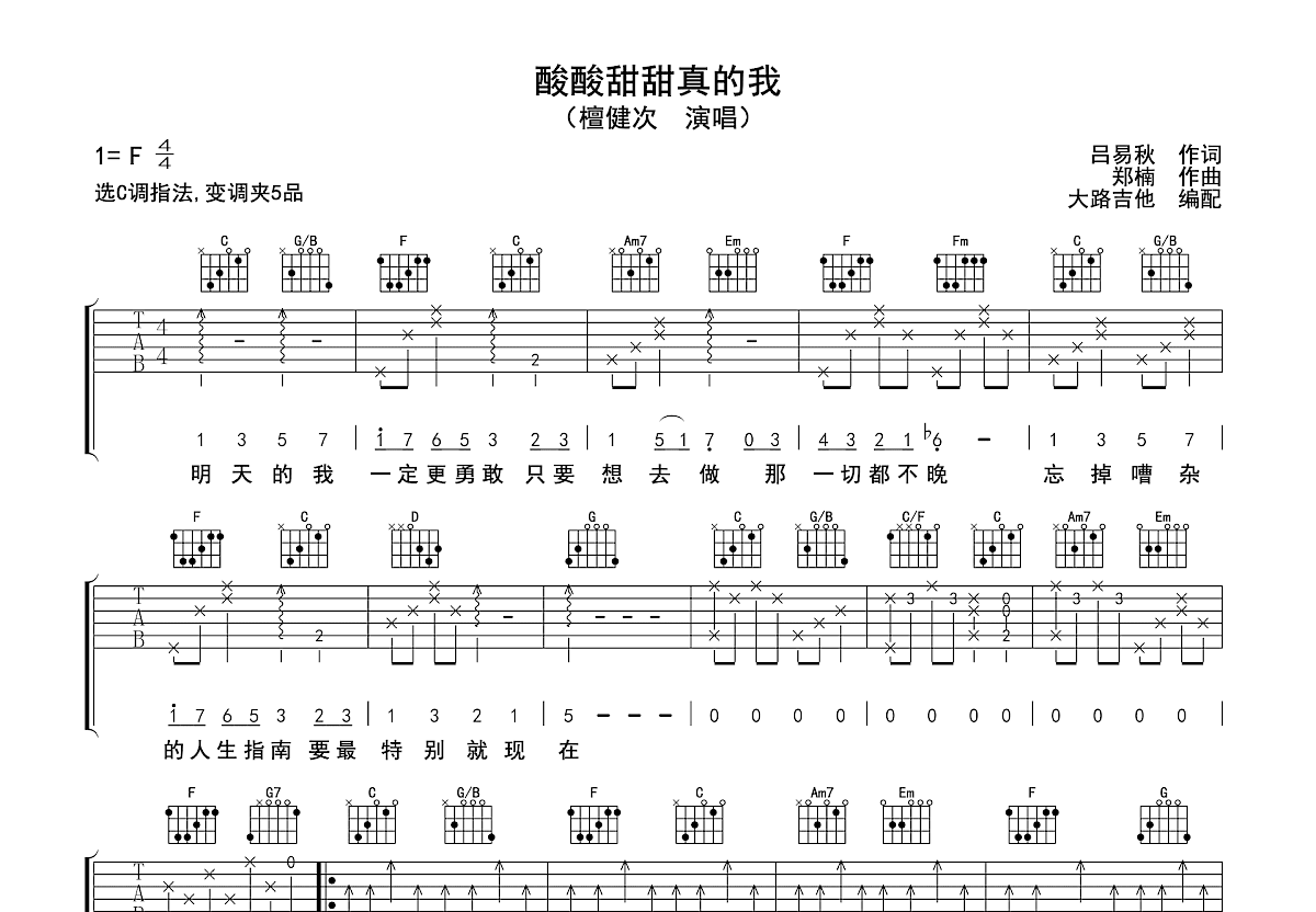 酸酸甜甜真的我吉他谱预览图