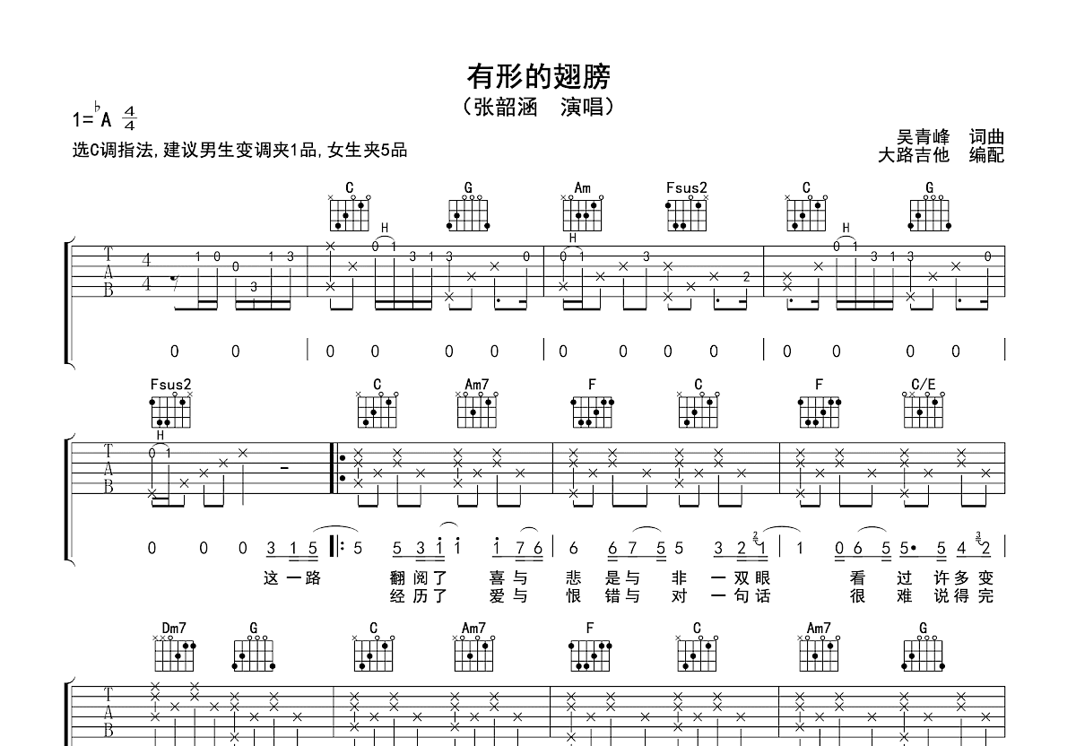 有形的翅膀吉他谱预览图