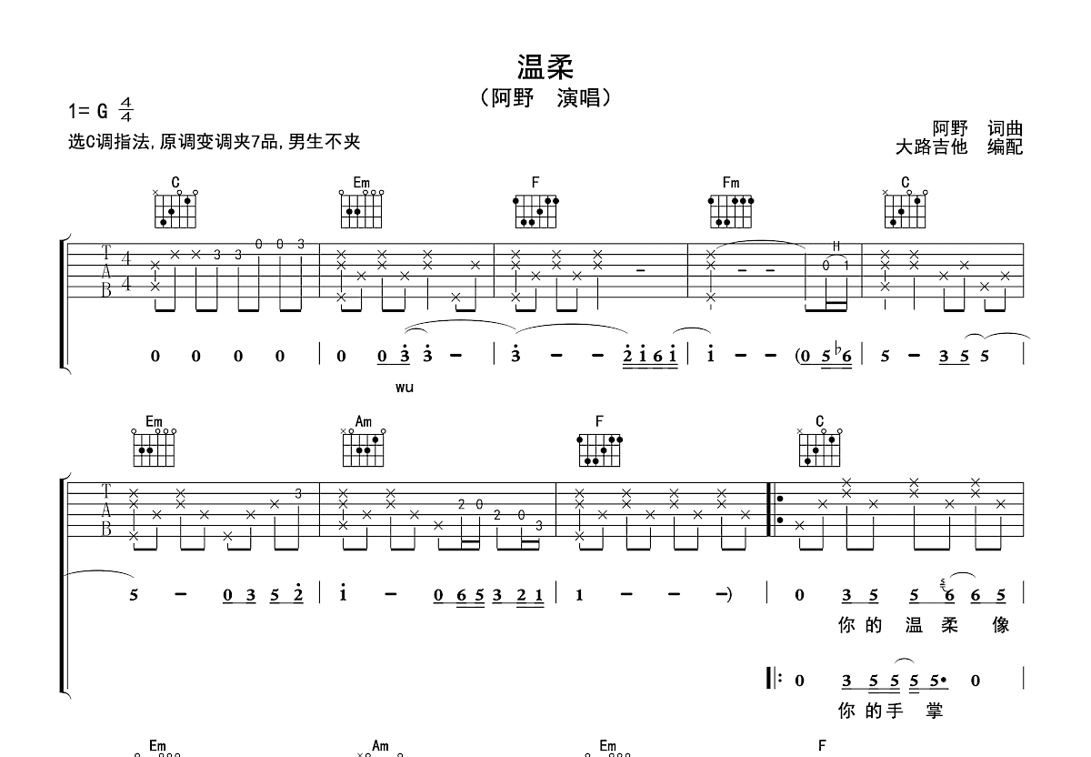 温柔吉他谱预览图