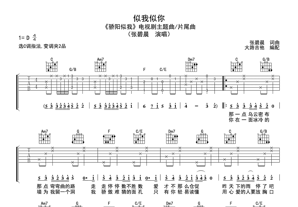 似我似你吉他谱预览图