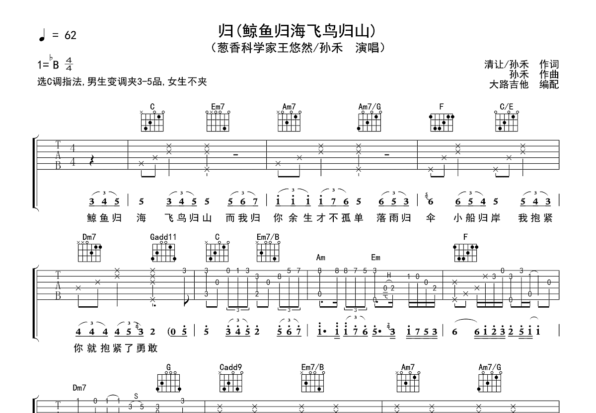 归吉他谱预览图