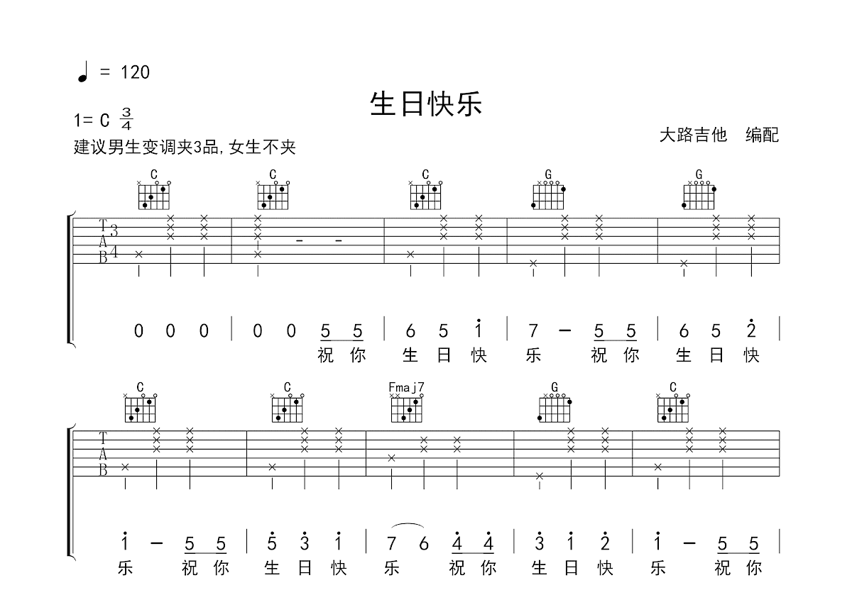 生日快乐吉他谱预览图