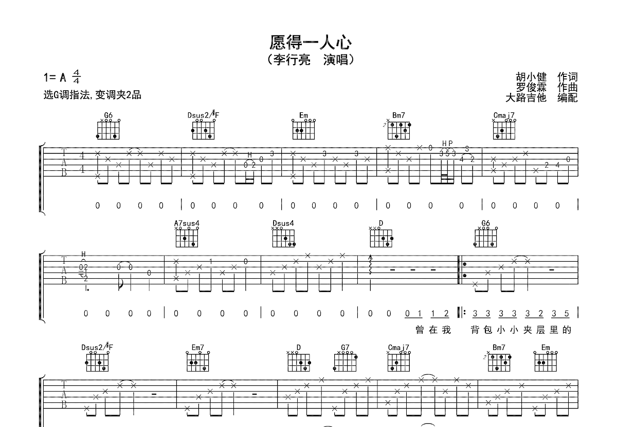 愿得一人心吉他谱预览图