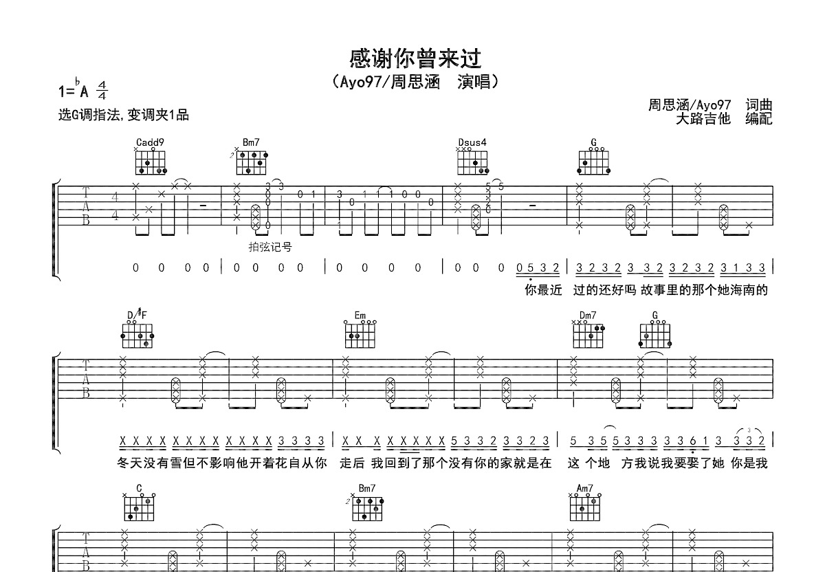 感谢你曾来过吉他谱预览图