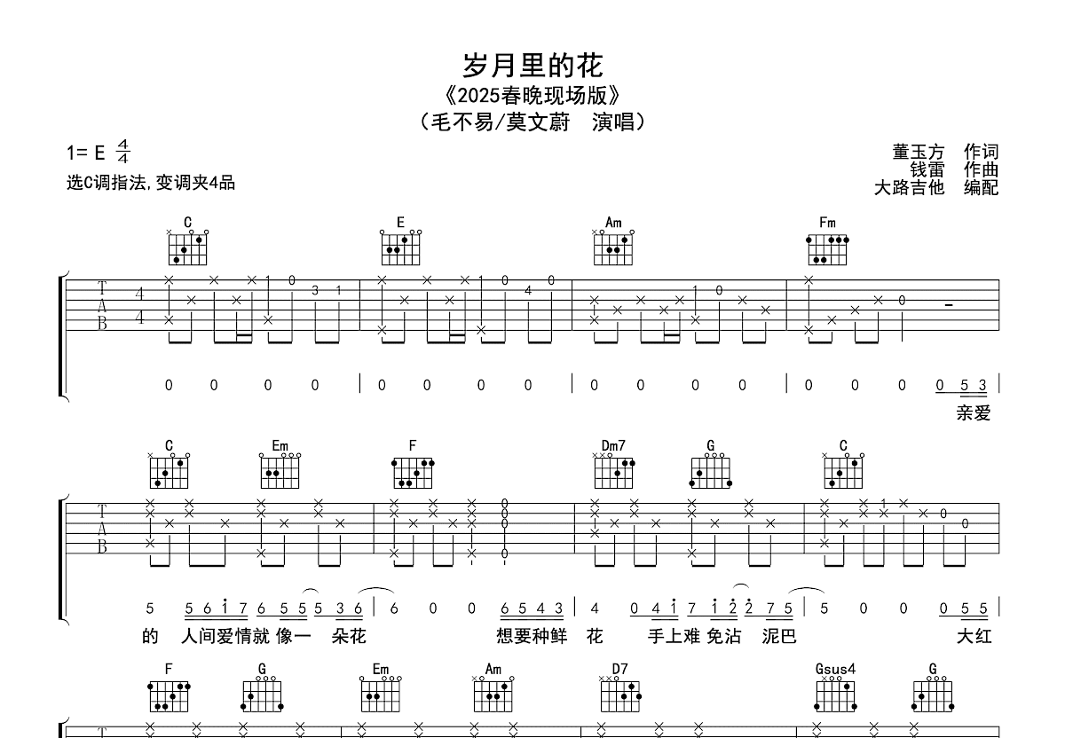 岁月里的花吉他谱预览图