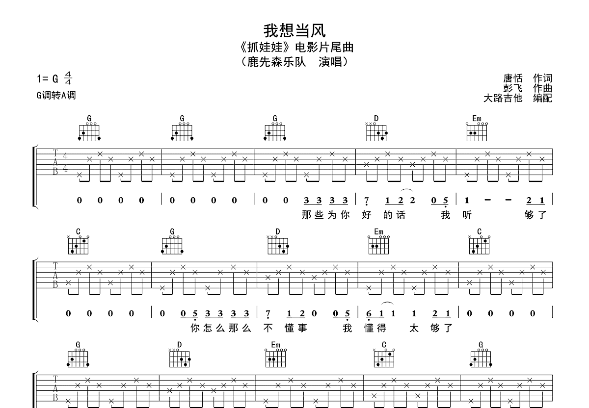 我想当风吉他谱预览图