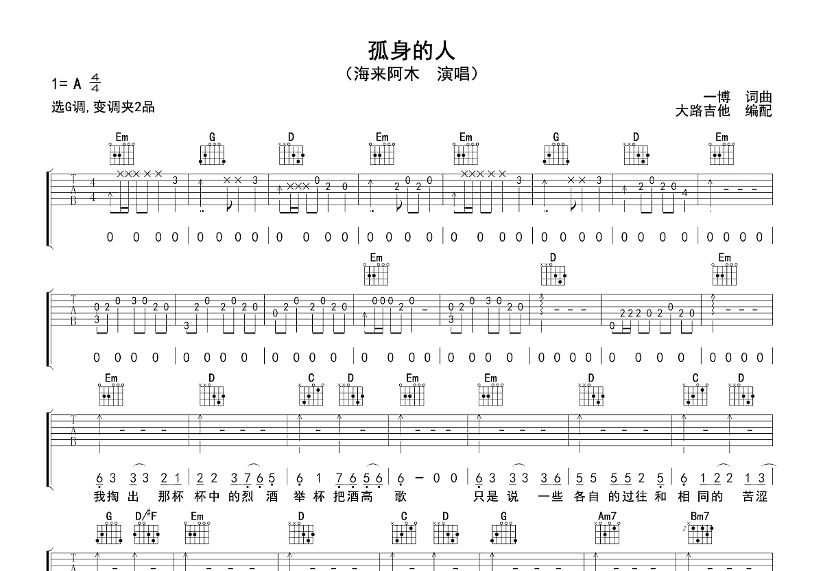 孤身的人吉他谱预览图