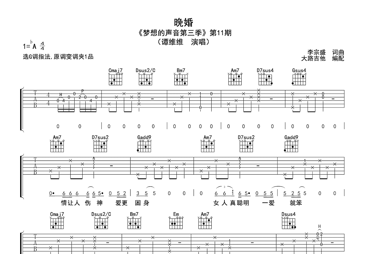 晚婚吉他谱预览图