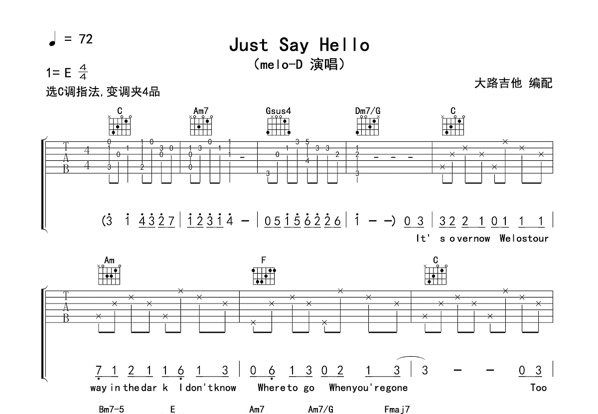 Just Say Hello吉他谱预览图