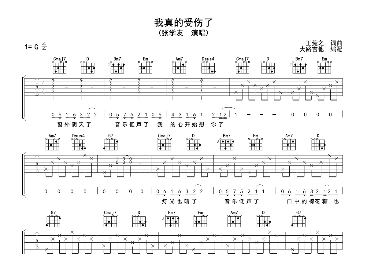 我真的受伤了吉他谱预览图