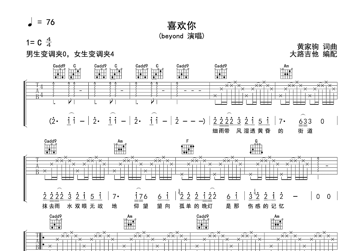 喜欢你吉他谱预览图