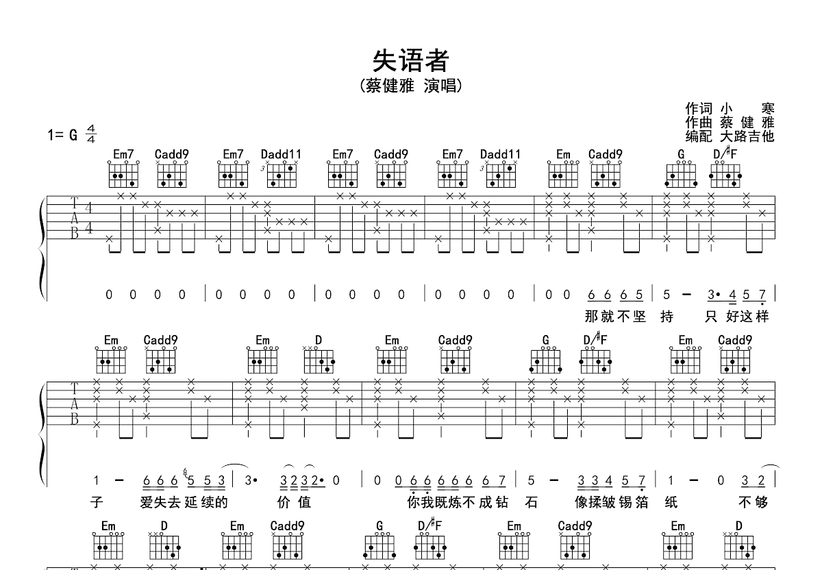 失语者吉他谱预览图