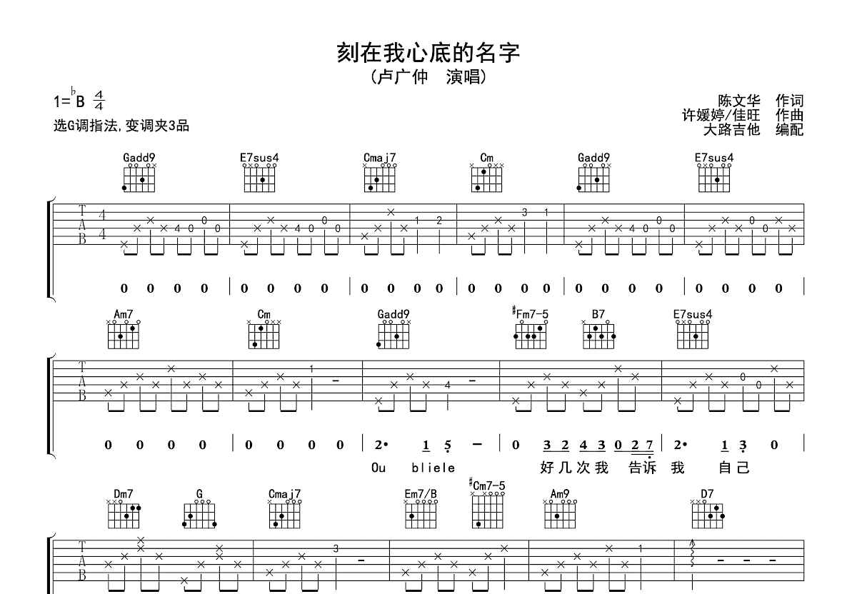 刻在我心底的名字吉他谱预览图